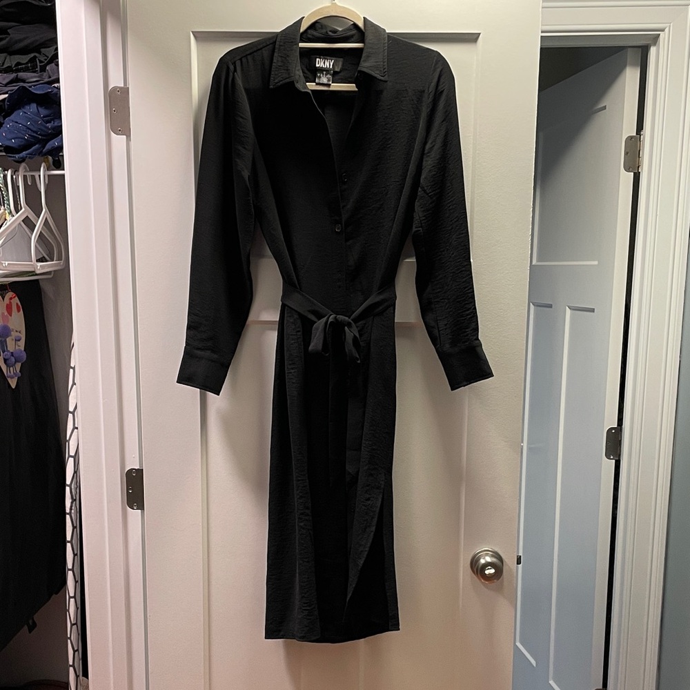 DKNY Black Long Sleeve Shirt Dress Size Italian Elegant Workwear Size 4